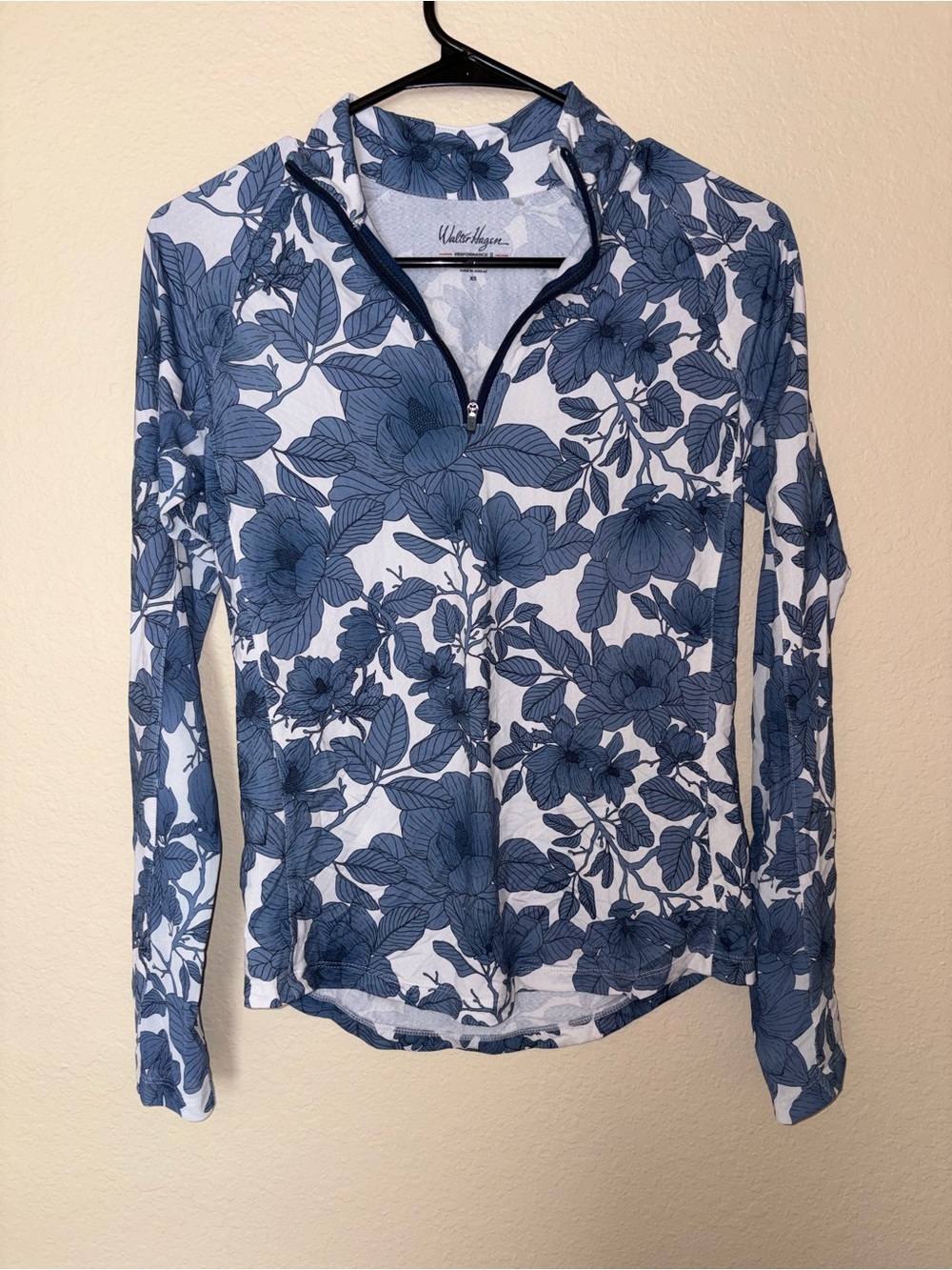 Walter Hagen Blue Floral Long Sleeve Half-Zip Top